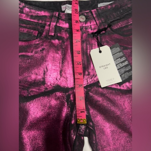 Forever 21 Metallic Foil Pink Black Straight Leg Jeans 26 - Picture 14 of 16